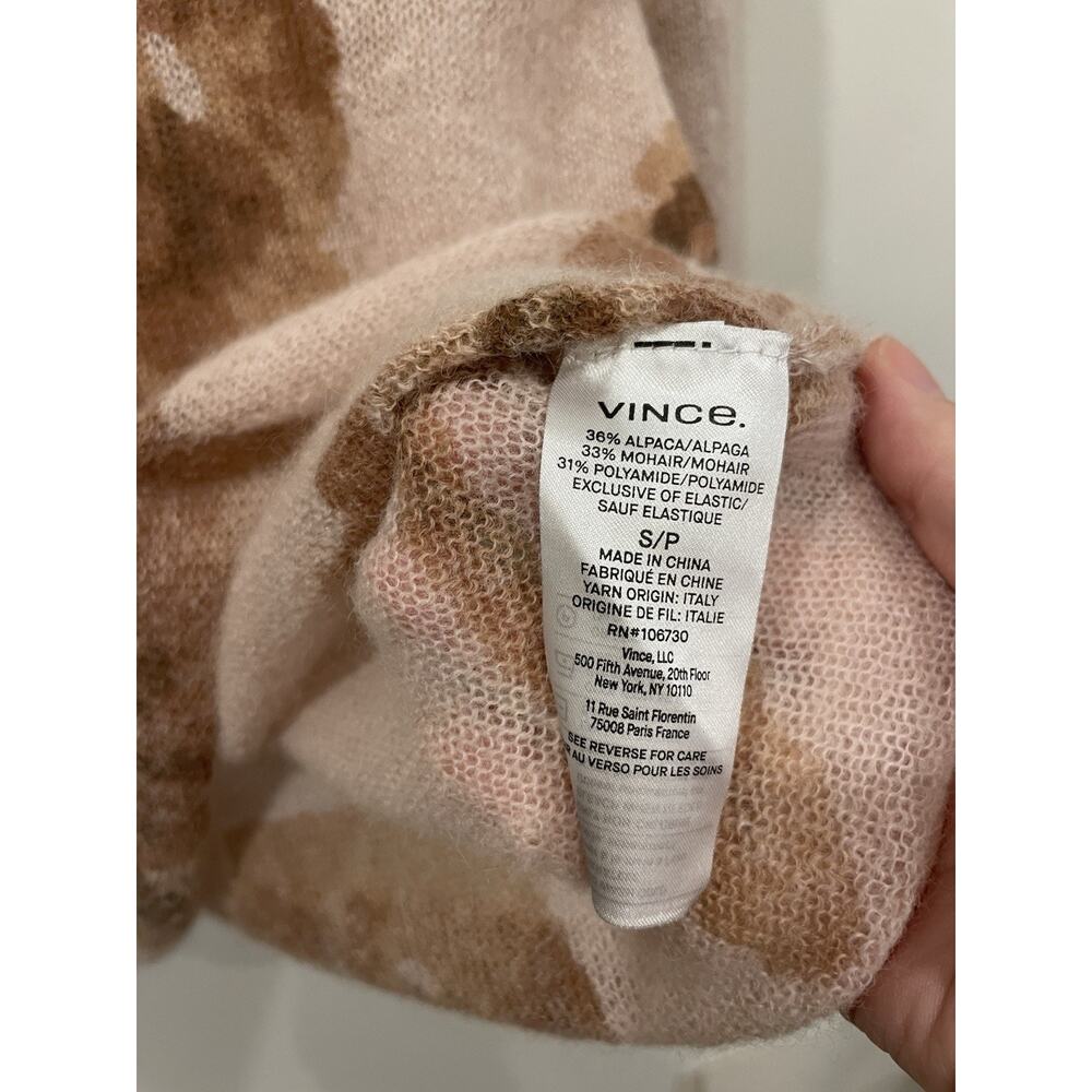 Vince Dahlia Pink & Brown Floral Alpaca Mohair-Blend Sweater MSRP $345 Sz Small - Picture 8 of 13